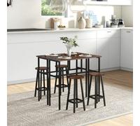 HOMCOM 6-Piece Bar Table Set, 2 Breakfast Tables with 4 Stools, Counter Height Dining Tables & Chairs for Kitchen, Living Room in Brown HOMCOM Brown
