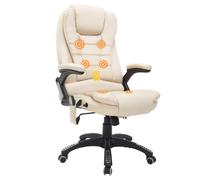 HOMCOM 6-Point Massage Office Chair with Seat Heated for Home Office, PU Leather High Back Executive Desk Chair with Adjustable Height and 360° Swivel for Work Study Beige
