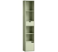 HOMCOM 6-Tier Bookcase, Tall Narrow Bookshelf with Drawer and Door - Green