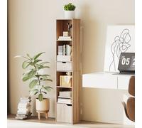 HOMCOM 6-Tier Bookcase with Drawer, Door Tall Narrow Bookshelf with Storage in Natural HOMCOM Natural