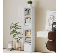 HOMCOM 6-Tier Bookcase with Drawer, Door Tall Narrow Bookshelf with Storage in White HOMCOM White
