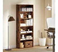 Homcom 6 Tier Bookshelf, Freestanding Bookcase With Adjustable Shelves, Brown