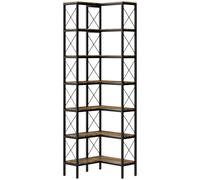 HOMCOM 6-Tier L-Shaped Bookshelf, Freestanding Corner Bookcase with Metal Frame, Rustic Brown