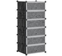 HOMCOM 6-Tier Shoe Rack Organiser, Stackable Storage Boxes with Doors, Shoe Storage Cabinet for Living Room, Entryway, Hallway, Black