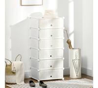 HOMCOM 6 Tier Shoe Rack Plastic Storage Cabinet Modular Shoe Tower - White - 49cm x 36.5cm x 108cm