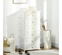 HOMCOM 6 Tier Shoe Rack Plastic Storage Cabinet Modular Shoe Tower - White - 49cm x 36.5cm x 108cm