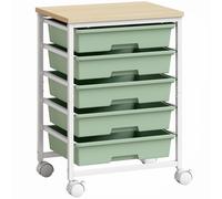 HOMCOM 6-Tier Storage Trolley on Wheels, Metal Kitchen Rolling Cart with 5 Pull-Out Drawers, Green