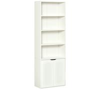 HOMCOM 6-Tier Tall Bookcase, Bookshelf with 4 Open Shelves and Double Door Storage Cabinet, Freestanding Display Rack for Living Room, Bedroom, Home Office, Study, 59 x 29 x 180cm White