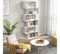 HOMCOM 6-Tier Wooden Modern S-Shaped Shelf Storage Unit Home Office White