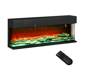 HOMCOM 60''/152cm 3-Sided Electric Fireplace Wall Mounted, Recessed, Insert, Freestanding, Glass Electric Fire with 7 Adjustable LED Flame Effect, Log, Crystal, Remote Control, 1800W, Black