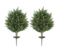 HOMCOM 60 cm Artificial Cypress Tree with Ground Stake, Set of 2 Artificial Plants for Indoor & Outdoor, UV Resistant, Green