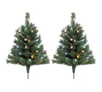 HOMCOM 60 cm Prelit Christmas Tree, 2 Packs, 130 Tips, Ground Stakes, Green | Artificial Christmas Trees with 60 Colourful LED Lights