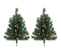 HOMCOM 60 cm Prelit Christmas Tree, 2 Packs, 130 Tips, Ground Stakes, Green HOMCOM Green 60 cm