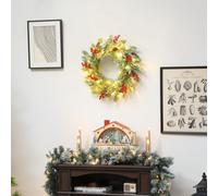 Homcom 60 Cm Prelit Christmas Wreath, Door Wreath With Realistic Branches In Green Green