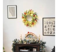HOMCOM 60 cm Prelit Christmas Wreath, Door Wreath with Realistic Branches - Green and White - 8cm