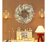 HOMCOM 60 cm Prelit Christmas Wreath, Flocked Front Door Wreath with Timer