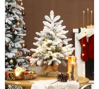 Homcom 60 Cm Prelit Mini Tabletop Christmas Tree, Snow Flocked Xmas Tree In Green Green 2ft