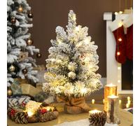 HOMCOM 60 cm Prelit Small Christmas Tree, Snow Flocked Tabletop Xmas Tree