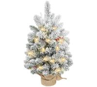 HOMCOM 60 cm Prelit Small Christmas Tree, Snow Flocked Tabletop Xmas Tree in Green | Size: 2ft HOMCOM Green 2ft