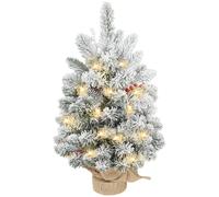 HOMCOM 60 cm Prelit Small Christmas Tree, Snow Flocked Tabletop Xmas Tree in Green | Size: 2ft HOMCOM Green 2ft