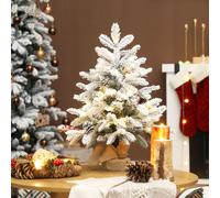 HOMCOM 60 cm Prelit Tabletop Mini Christmas Tree, Flocked Snow Xmas Tree