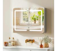 HOMCOM 60 x 80 cm LED Bathroom Mirror Cabinet with Double-Sided Mirrors - Bathroom mirror cabinet - 1 - 80W x 13.5D x 60H cm