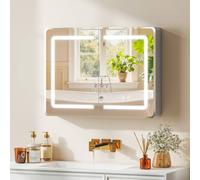HOMCOM 60 x 80 cm LED Bathroom Mirror Cabinet with Double-Sided Mirrors in Silver | Size: W600mm x H600mm HOMCOM Silver W600mm x H600mm