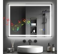 HOMCOM 600 x 800 mm Bluetooth LED Bathroom Mirror, Illuminated Backlit Vanity Mirror with 3 Colours Dimmable, Anti-Fog, Memory Function, Touch Sensor, IP44