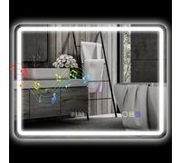HOMCOM 600 x 800 mm Illuminated Bathroom Mirror with Bluetooth Clock Silver | Size: 800mm x 600mm HOMCOM Silver 800mm x 600mm