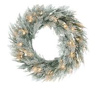 HOMCOM 60cm/ 24inch Flocked Prelit Christmas Wreath