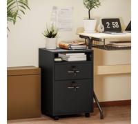 HOMCOM 60cm Filing Cabinet with Drawer, Open Shelf, Metal Handles and 4 Wheels, Office Home Organiser Mobile Printer with Two Locks, Black