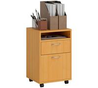 Homcom 60Cm Filing Cabinet With Drawers And Open Shelf, Natural, Brown