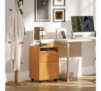 Homcom 60Cm Mobile Filing Cabinet With Drawers And Open Shelf, Natural Natural