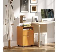 Homcom 60Cm Filing Cabinet With Drawers And Open Shelf, Natural Natural