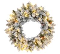 HOMCOM 60cm Flocked Christmas Wreath with Lights Pine Cones Berries Green - 60cm