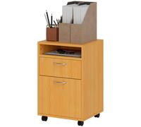 Homcom 60Cm Mobile Filing Cabinet With Drawers And Open Shelf, Natural Natural