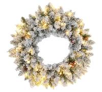 HOMCOM 60cm Flocked Christmas Wreath with Lights Pine Cones Berries Green - 60cm