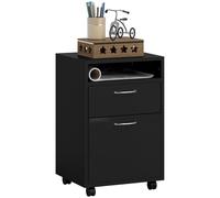 HOMCOM 60cm Storage Cabinet w/ Drawer Open Shelf Metal Handles 4 Wheels Black