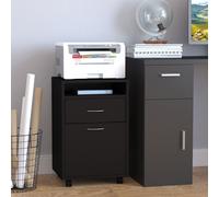 HOMCOM 60cm Storage Cabinet w/ Drawer Open Shelf Metal Handles 4 Wheels in Black HOMCOM Black