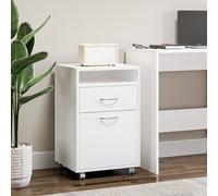 HOMCOM 60cm Storage Cabinet w/ Drawer Open Shelf Metal Handles 4 Wheels in White HOMCOM White