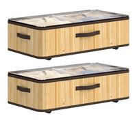 HOMCOM 60L Under Bed Storage with Wheels, Pack of 2, 23cm Height, Natural | Underbed Storage Box, Clear Lid Cover, Handle, Rolling Under Bed Drawers, for Duvet, Blanket, Clothing, Shoes