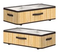 HOMCOM 60L Under Bed Storage with Wheels Pack of 2, Underbed Storage Box with Clear Lid Cover and Reinforced Handle, Natural