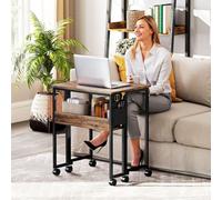 HOMCOM Single Shelf Foldable Computer Desk with Wheels and Side Bag Rustic Brown - Size: 75 x 50 x 63cm - Wilko