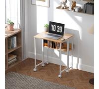 Homcom 63 Cm Foldable Computer Desk On Wheels For Small Spaces Natural Natural