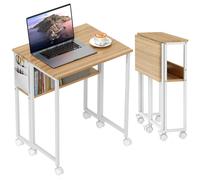 HOMCOM 63 cm Foldable Computer Desk on Wheels for Small Spaces Natural - White - 80W x 50D x 75H cm - 50