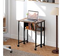 HOMCOM Single Shelf Foldable Computer Desk with Wheels and Side Bag Rustic Brown - Size: 75 x 50 x 63cm - Wilko