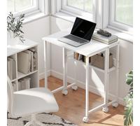 HOMCOM Single Shelf Foldable Computer Desk with Wheels and Side Bag White - Size: 75 x 50 x 63cm - Wilko