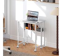 HOMCOM 63 cm Foldable Computer Desk on Wheels for Small Spaces White, White