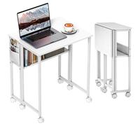 63 cm Foldable Computer Desk on Wheels for Small Spaces White HOMCOM White Small