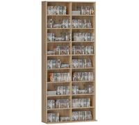 HOMCOM 640 CD/360 DVD Storage Unit with 18 Compartments, Nature Wood Finish | Blu-ray Media Storage Shelf, 14 Adjustable Shelves, CD Tower, Living Room, Bedroom, Office